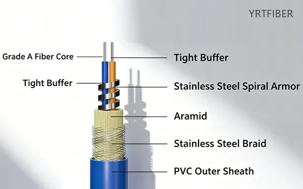 OM1/OM2 Armored Fiber Optic Patch Cord – Stainless Steel or Aluminum Armor, LSZH/PVC(Image1)