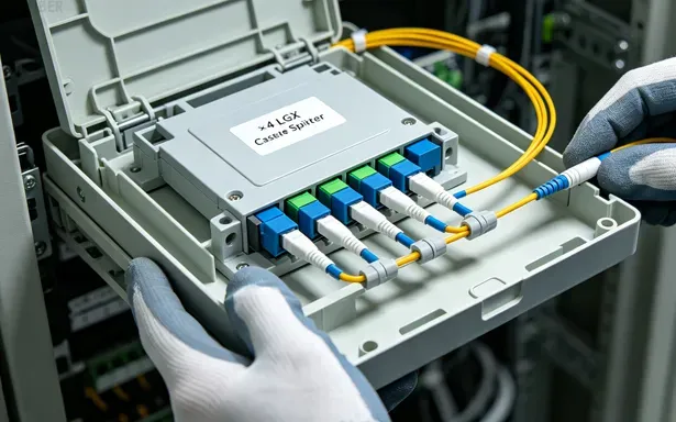 1×4 PLC Fiber Optic Splitter – LGX Cassette, Singlemode G652D/G657A, SC/APC(Image1)